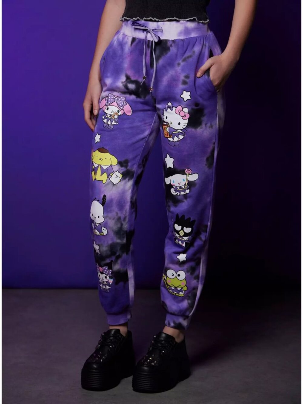 Hot Topic Hello Kitty And Friends Magic Card Tie-Dye Jogger Sweatpants Large NWT